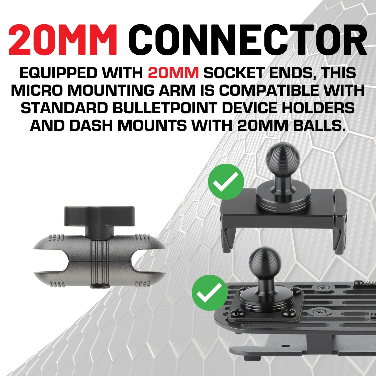 Bulletpoint 2.6" Aluminum Mounting Arm Dual 20mm Socket Connector Ends Compatible with 20mm Ball Mounts - Image 6