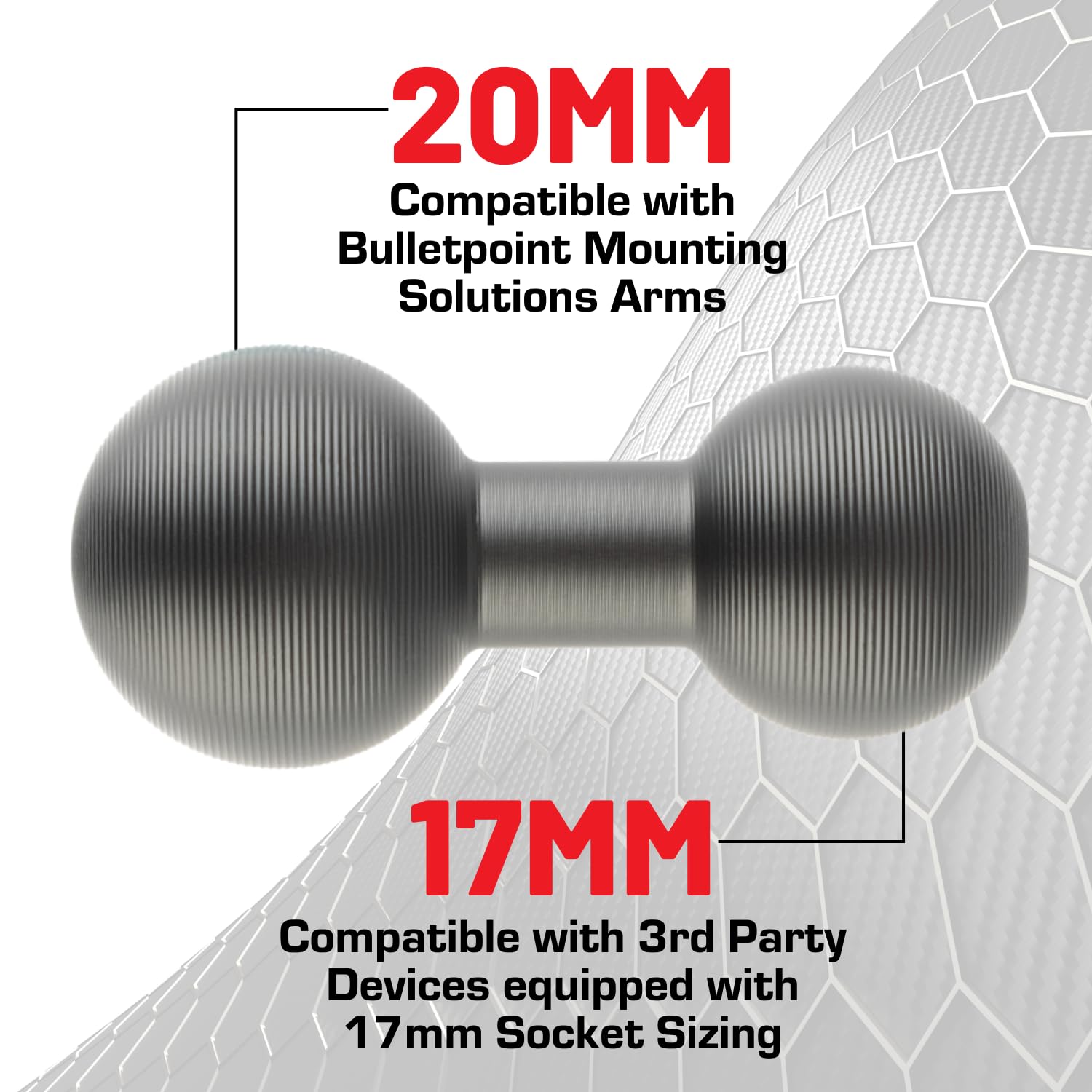 Bulletpoint Aluminum 20mm Ball to 17mm Ball Mount Extension Connector for Mounting Arms Compatible with Garmin & Other GPS Devices with 17mm Connection - Image 3