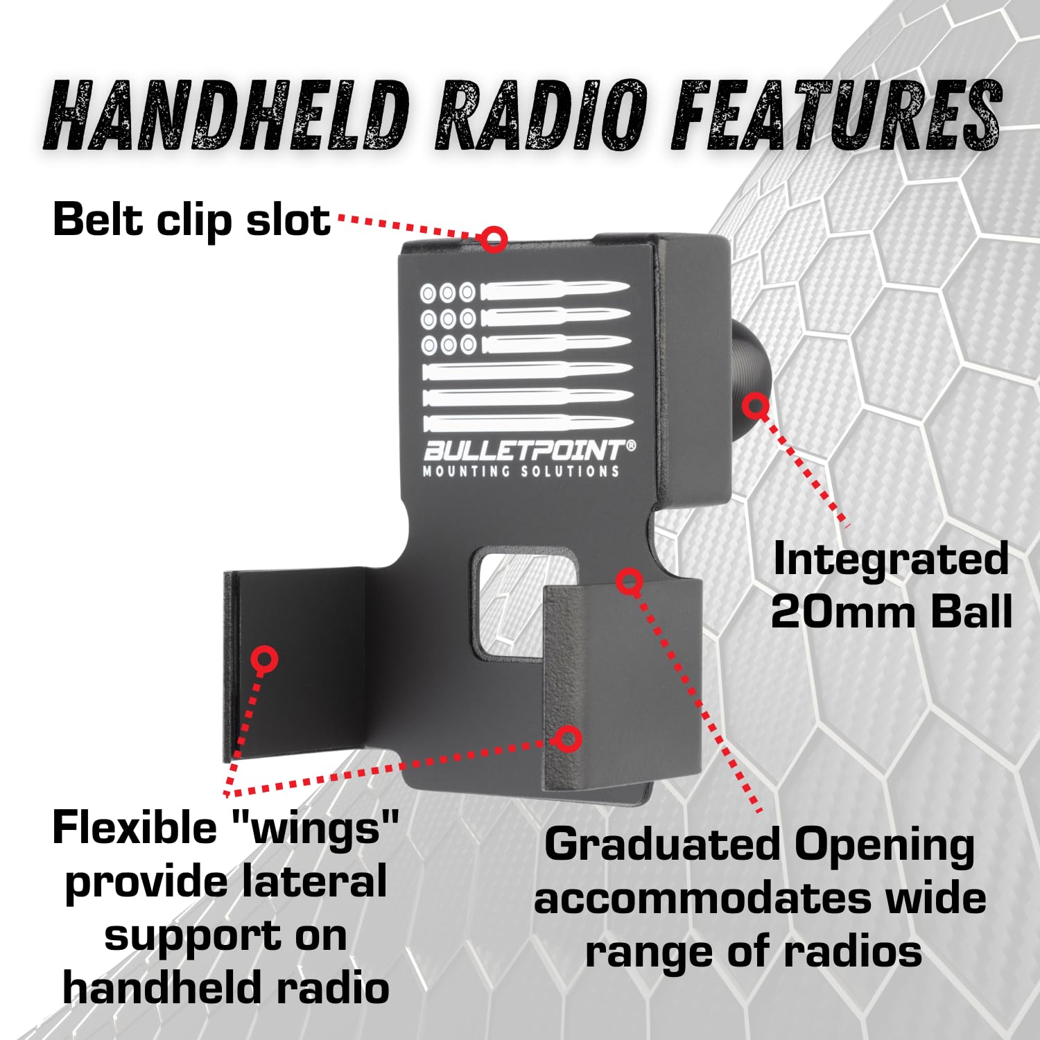 Bulletpoint Aluminum Two-Way Handheld Radio Walkie-Talkie Holder with 20mm Ball Mount - Image 3