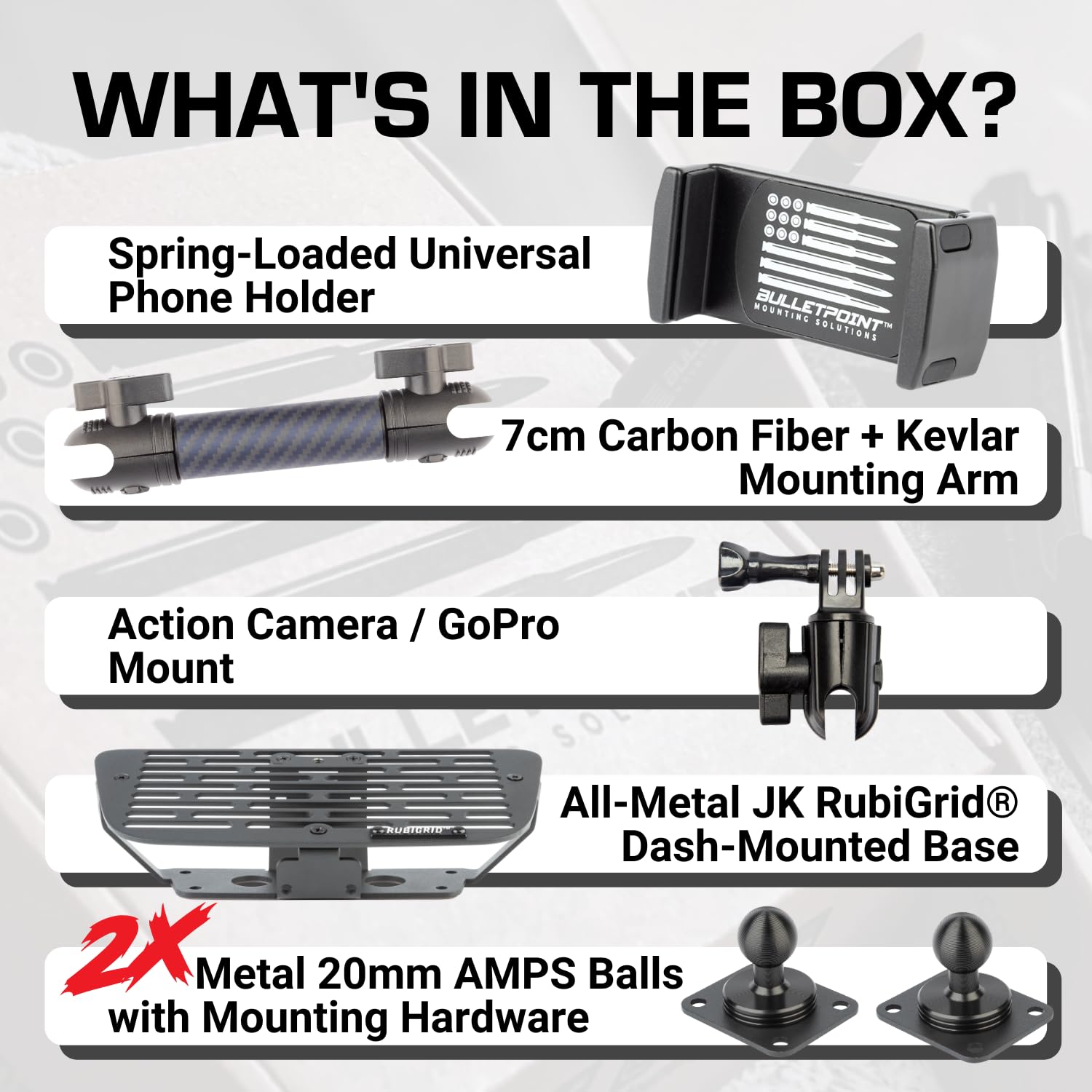 Bulletpoint Dash Cell Phone Holder Compatible with 2011-2018 Jeep Wrangler JK JKU 20mm Ball Mount (RubiGrid Multi-Device) - Image 4