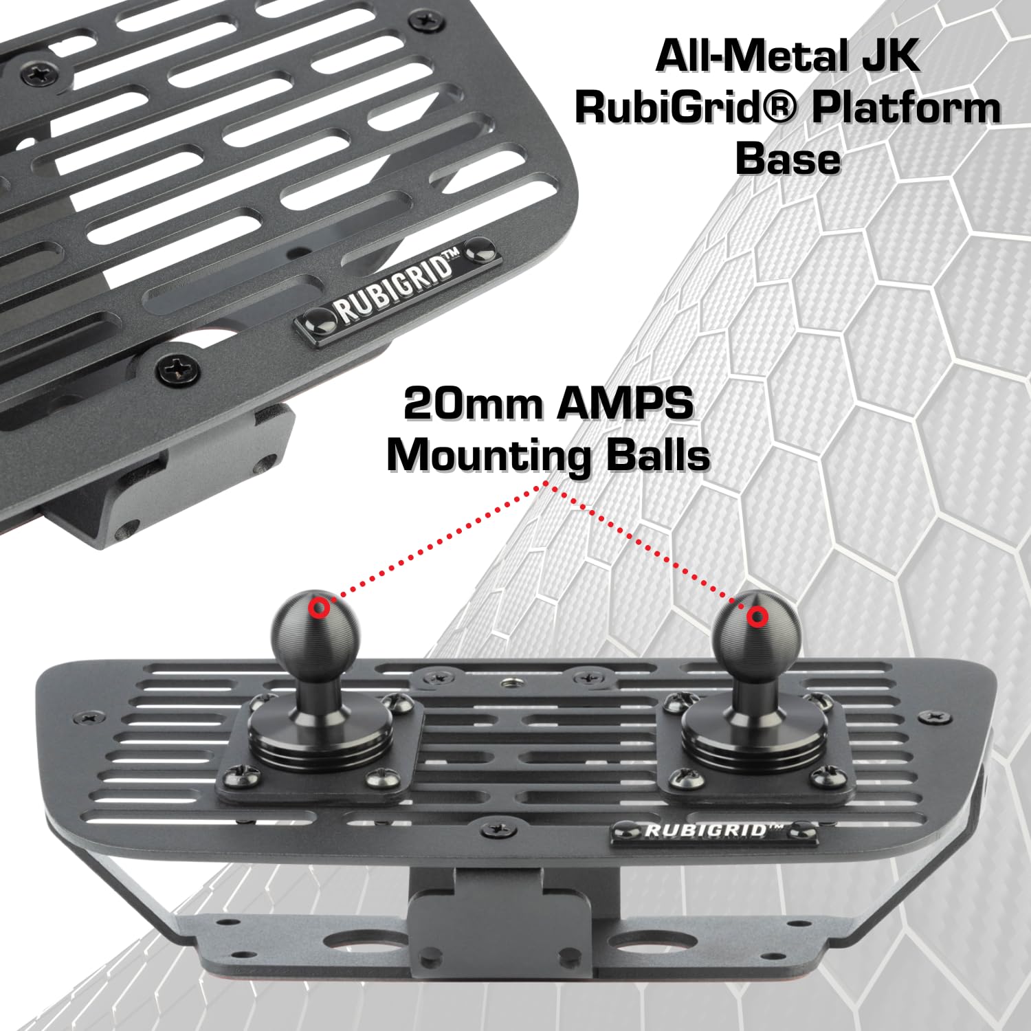 Bulletpoint Dash Cell Phone Holder Compatible with 2011-2018 Jeep Wrangler JK JKU 20mm Ball Mount (RubiGrid Multi-Device) - Image 5