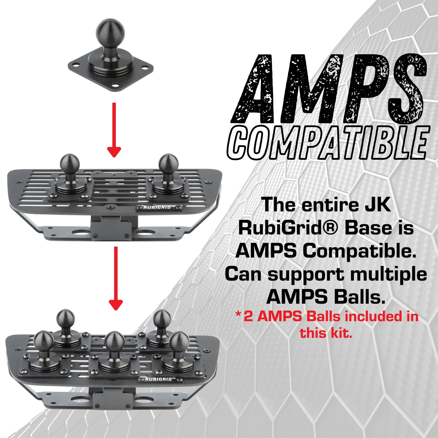 Bulletpoint Dash Cell Phone Holder Compatible with 2011-2018 Jeep Wrangler JK JKU 20mm Ball Mount (RubiGrid Multi-Device) - Image 6