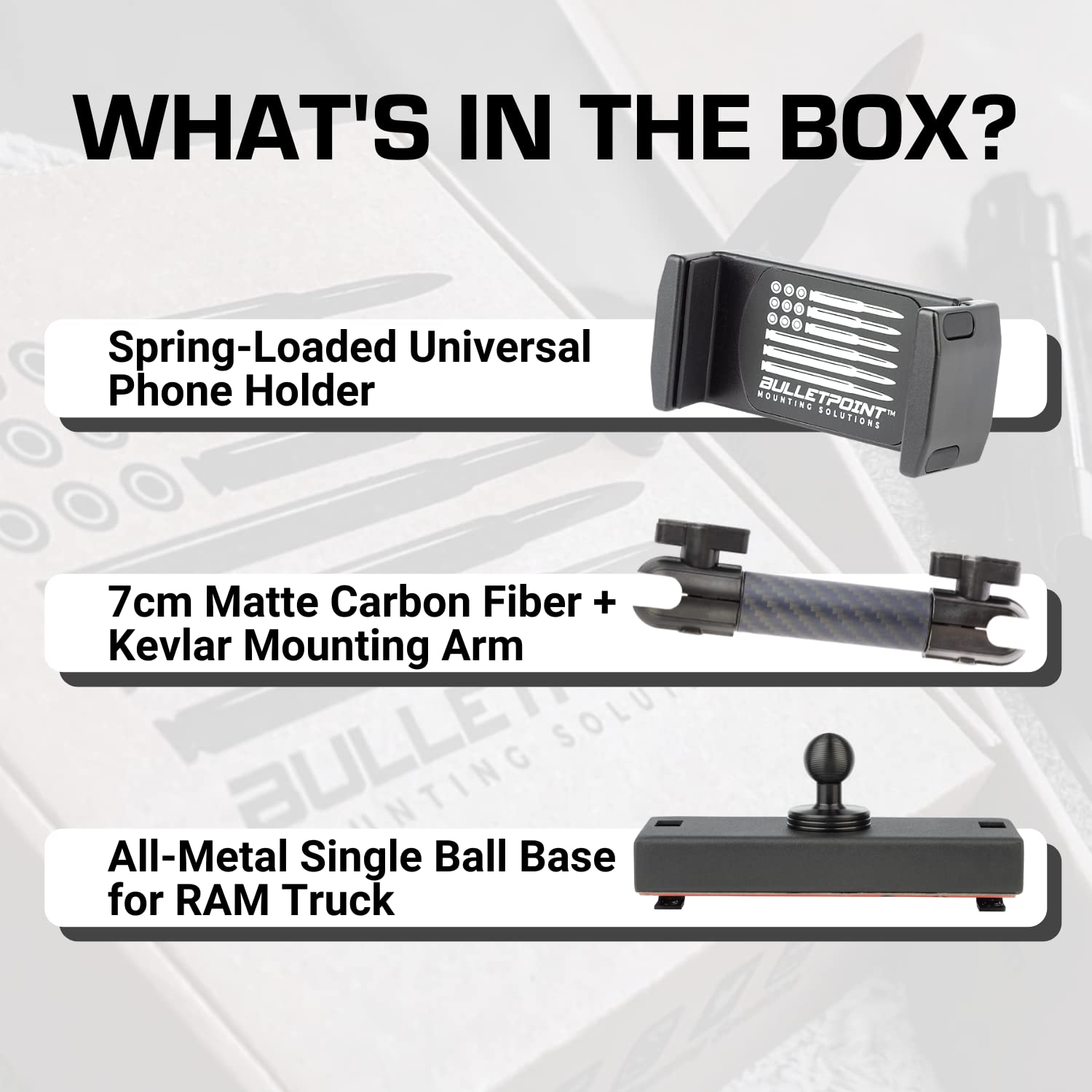 Bulletpoint Dash Cell Phone Holder For RAM Truck (2019+ 1500, 2500, 3500 and TRX) with 20mm Single Ball Mount - Compatible with iPhone and Android Smartphones - Image 8