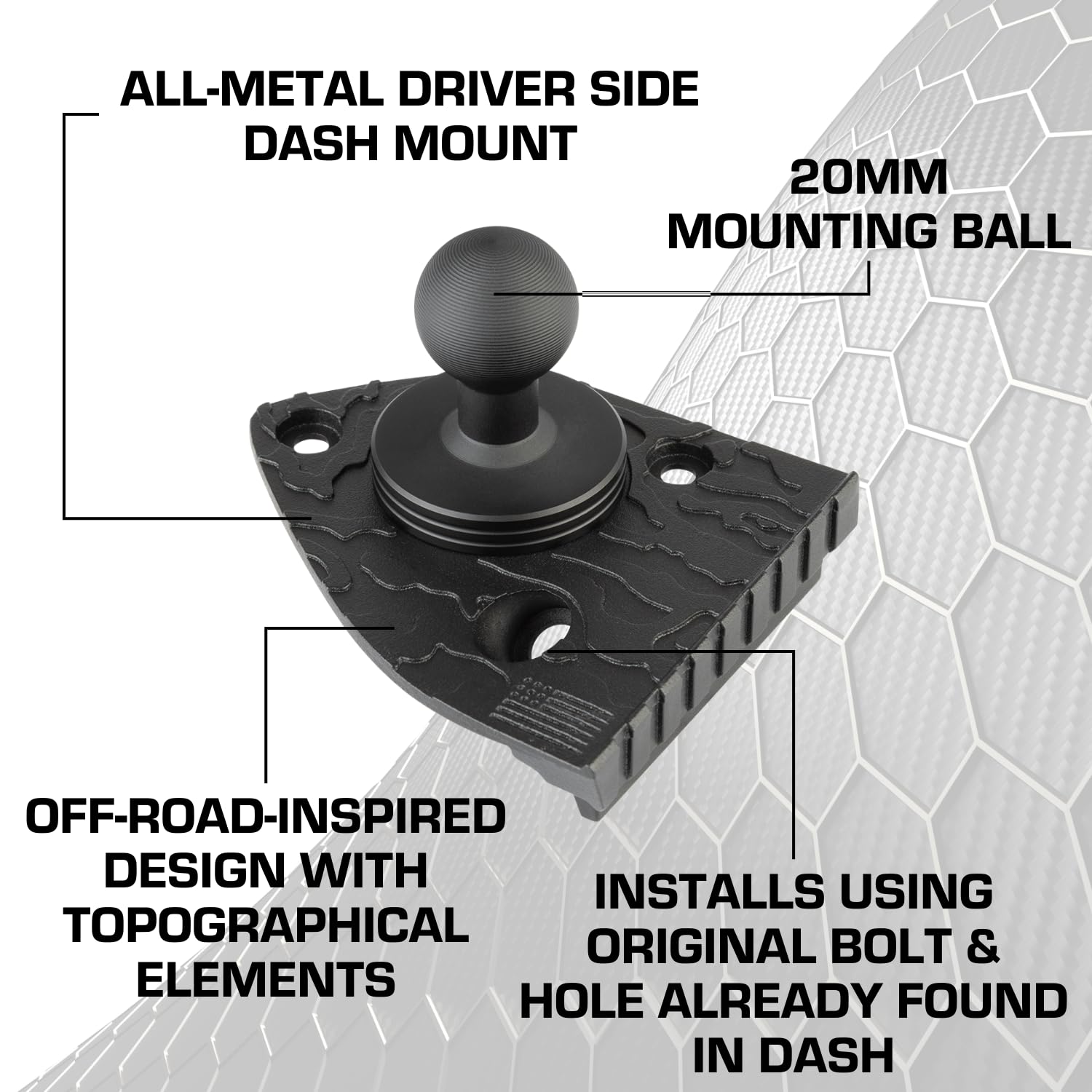 Bulletpoint Dash Mount Cell Phone Holder Compatible with 2018-2023 Jeep Wrangler JL (NOT 4xe) & 2020-2023 Jeep Gladiator Single Ball Mount (Driver Side Spring-Loaded) - Image 4