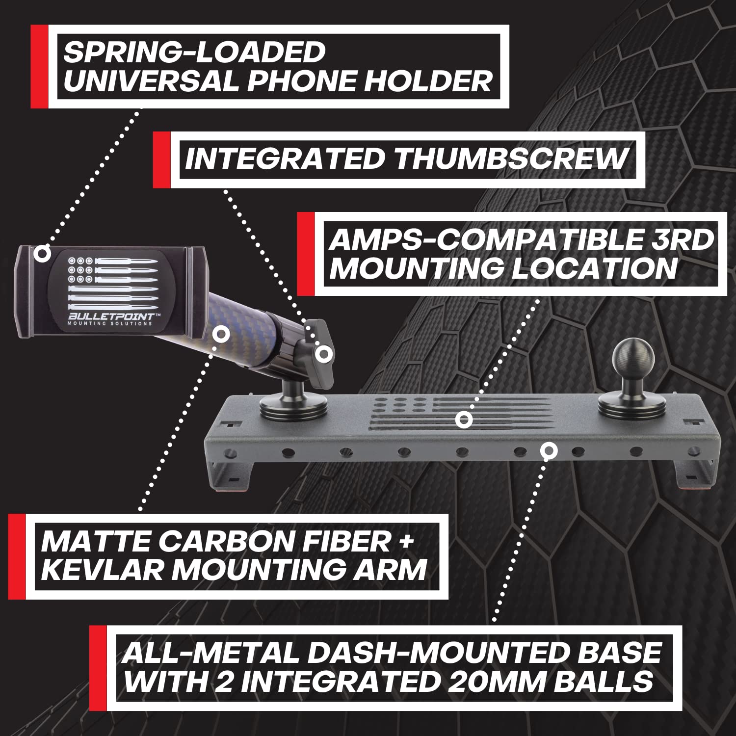 Bulletpoint Dash Mount Cell Phone Holder Compatible with Ford F-150 Truck (2009-2014) with 2-20mm Ball Mounts for GPS Navigation - Compatible with iPhone and Android Smartphones - Image 3