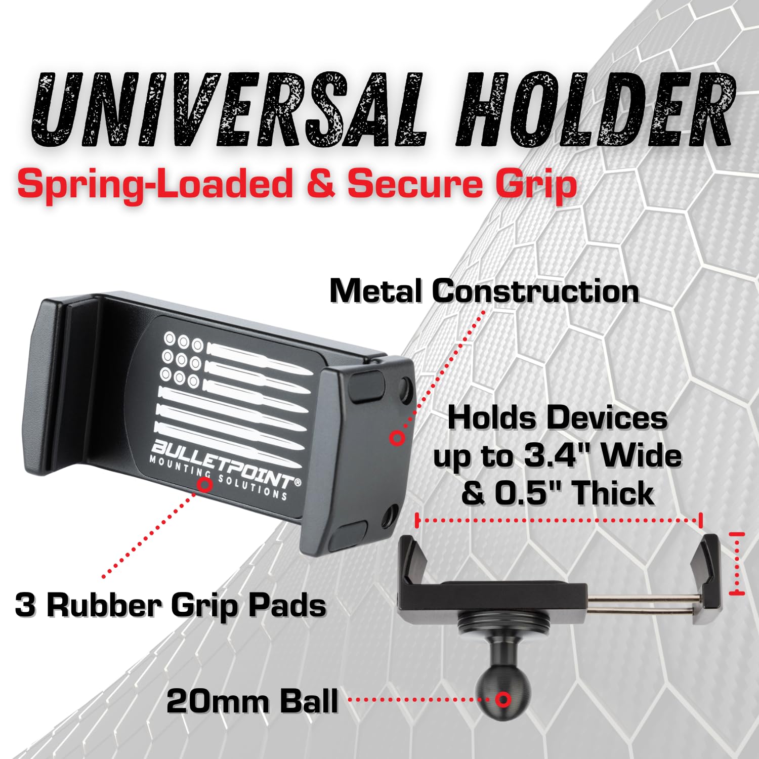 Bulletpoint Dash Mount Cell Phone Holder with 7cm Carbon Fiber + Kevlar Mounting Arm Compatible with iPhone and Android Smartphones - Fits 20mm (0.787 inches) Attachment Ball - Image 3