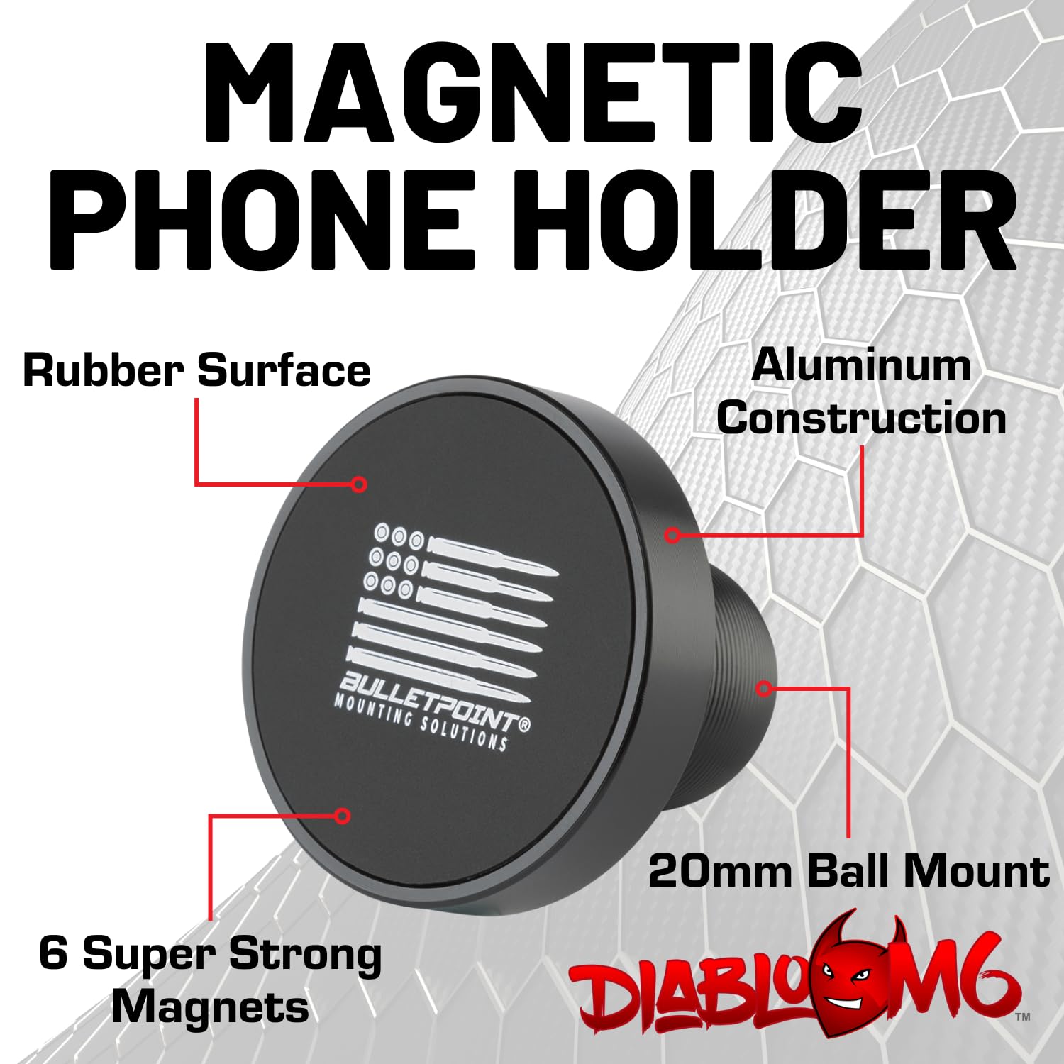 Bulletpoint DiabloM6 Magnetic Cell Phone Mount Compatible with iPhone and Android Smartphones - 20mm Attachment Ball - Metal Plate attaches to Device - Image 3