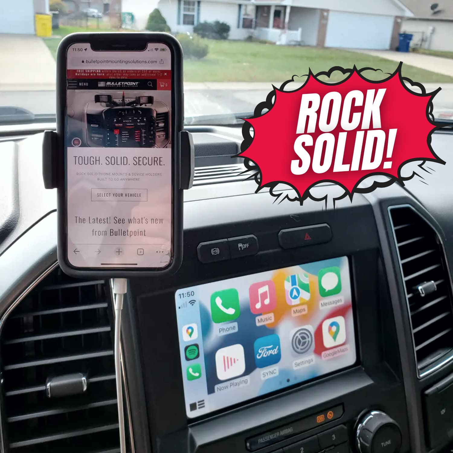 Bulletpoint Metal Dash Mount Phone Holder Compatible with 2015-2020 Ford F150 & 2017-2022 F250/F350 Super Duty - Dual 20mm Ball Dash F150 Phone Mount (Spring-Loaded) - Image 3