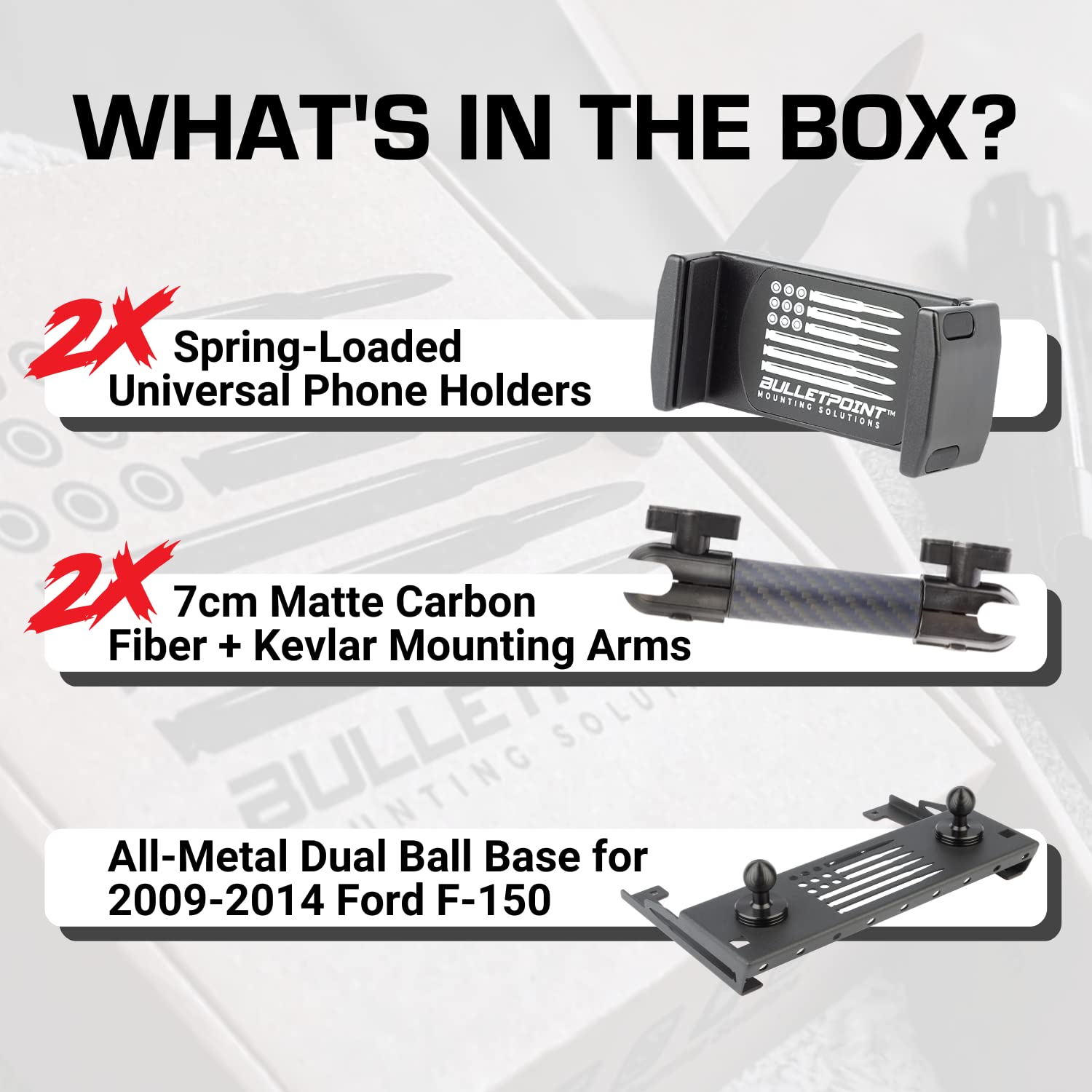 Bulletpoint Metal Dash Mount with 2 Phone Holders Bundle Compatible with Ford F-150 Truck (2009-2014) Dual 20mm Balls F150 Phone Mount for GPS Navigation - Compatible with iPhone & Android Smartphones - Image 4