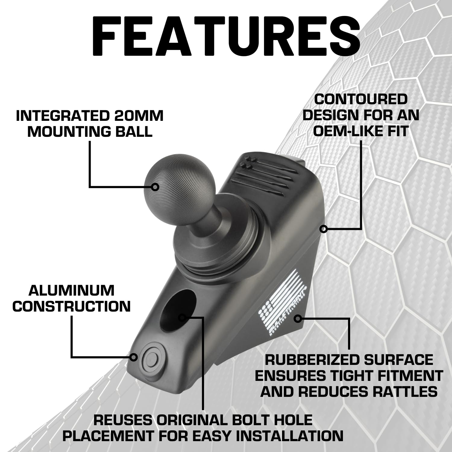 Bulletpoint Mounting Solutions A-Pillar Device Mount with 20mm Ball Compatible with 2018-2023 Jeep Wrangler JL & 2020-2023 Jeep Gladiator - Image 3