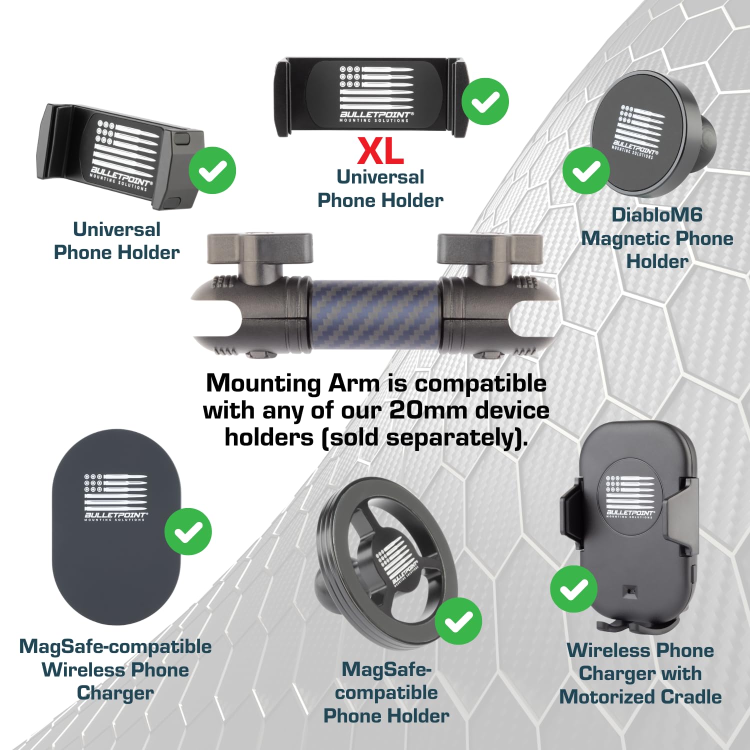 Bulletpoint Mounting Solutions Dash Mount 4.7" Arm Compatible with iPhone and Android Smartphones - Fits 20mm Attachment Ball (Carbon Fiber + Kevlar) - Image 4