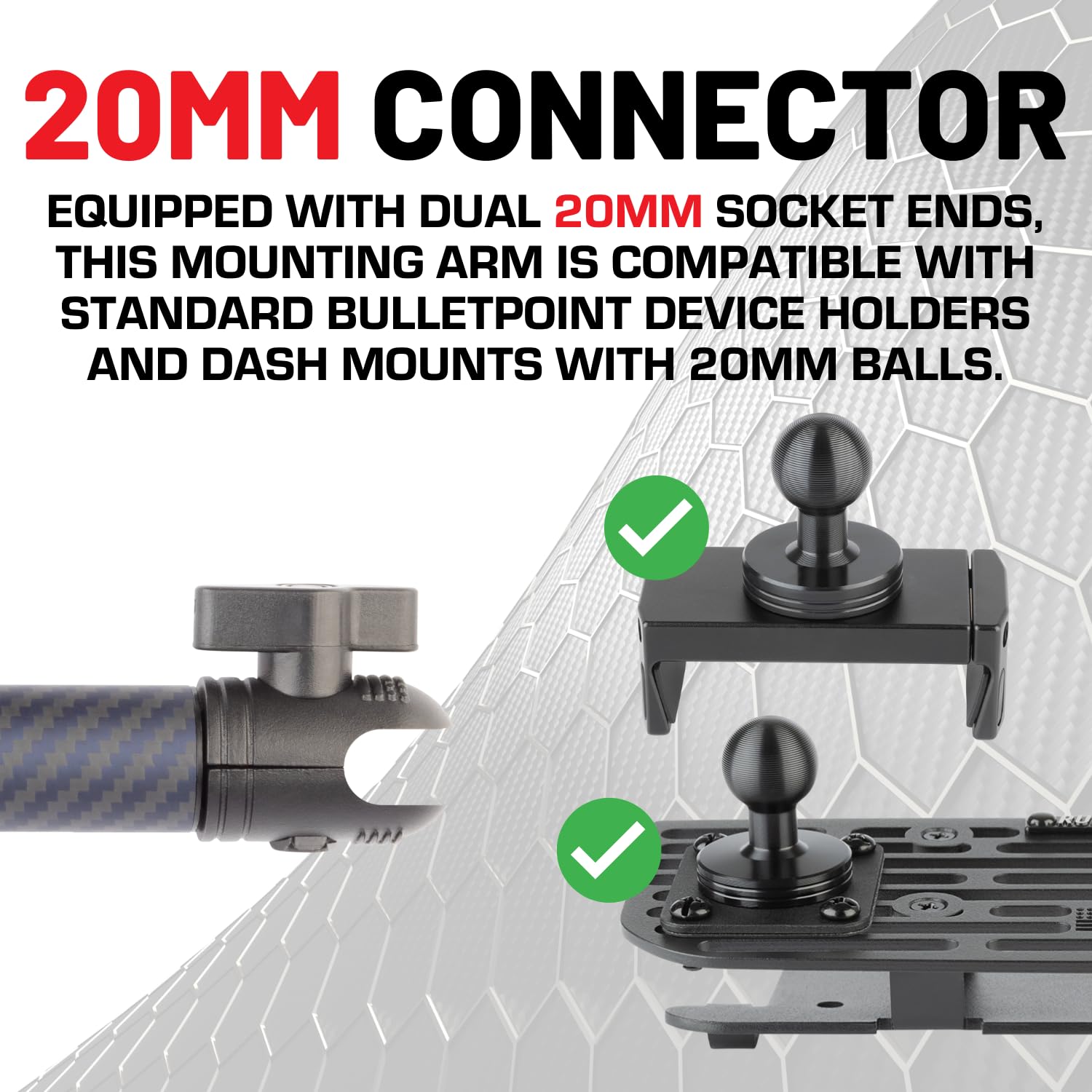 Bulletpoint Mounting Solutions Dash Mount 4.7" Arm Compatible with iPhone and Android Smartphones - Fits 20mm Attachment Ball (Carbon Fiber + Kevlar) - Image 7
