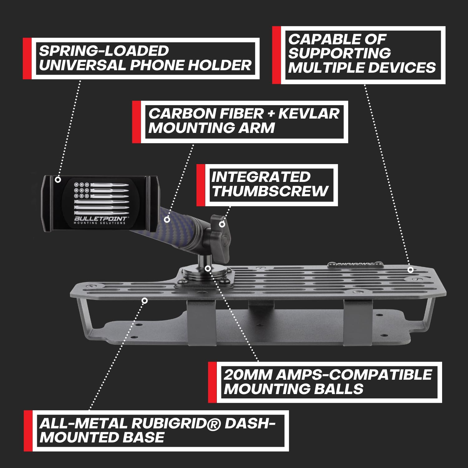 Bulletpoint RubiGrid Metal Dash Mount Phone Holder Compatible with 2022+ Toyota Tundra & 2023+ Toyota Sequoia (Spring-Loaded) - Image 4