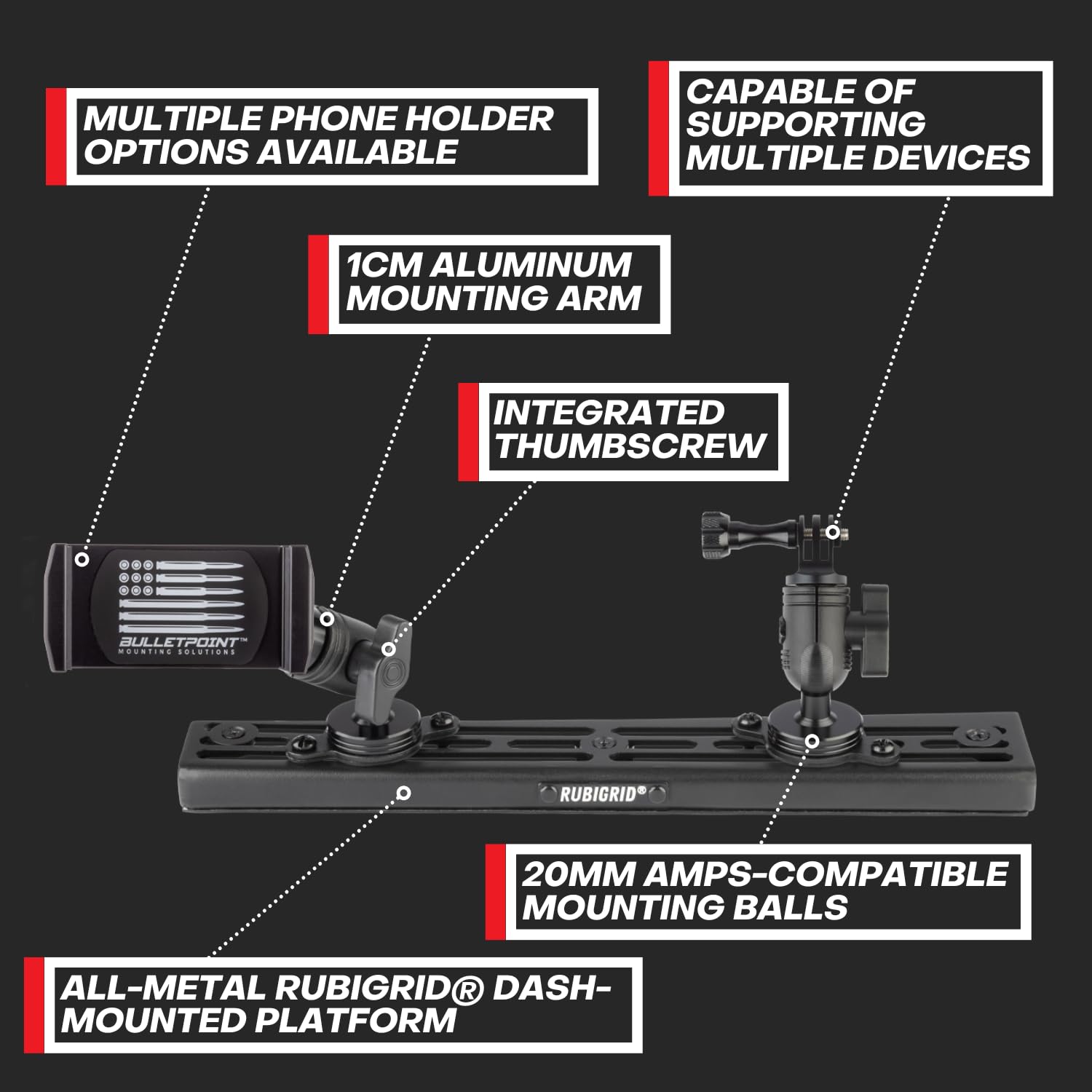 Bulletpoint RubiGrid Metal Dash Tacoma Phone Mount Compatible with 2016-2023 Toyota Tacoma - Image 3
